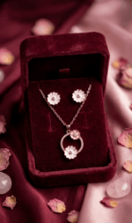 A delicate rose gold finish enamel floral motifs necklace set - Image 2