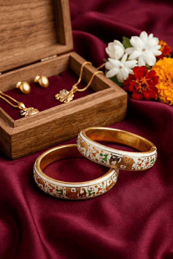 enamel artwork with traditional motifs bangles
