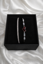 Metal Diamond Heart Cuff Bracelet - Image 2